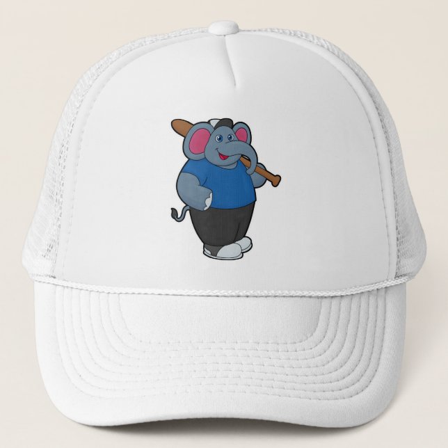 Elephant at Baseball with Baseball bat Trucker Hat (Front)