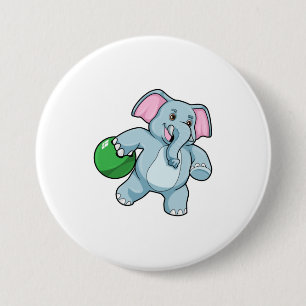 Elephant at Bowling with Bowling ball 7.5 Cm Round Badge
