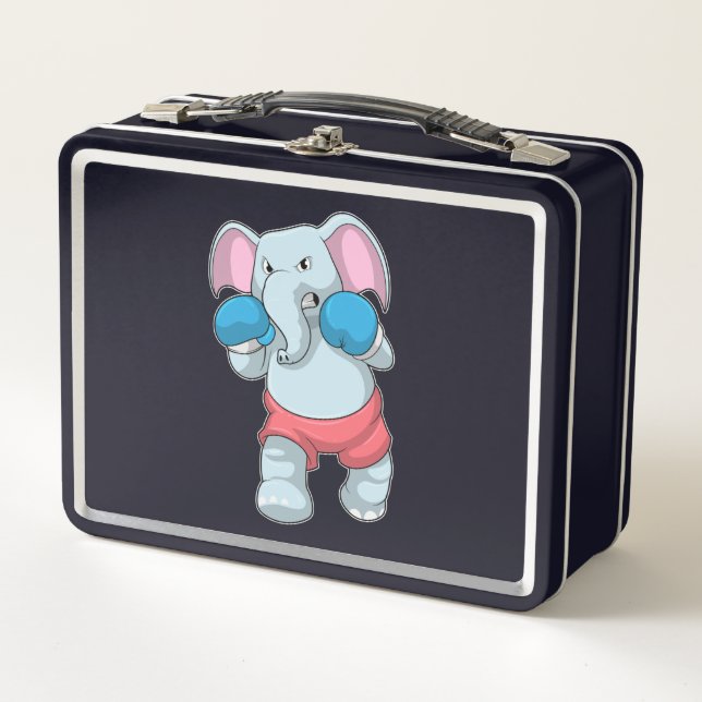 Elephant at Boxing with Boxing gloves Metal Lunch Box (Front)