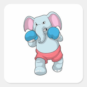 Elephant at Boxing with Boxing gloves Square Sticker