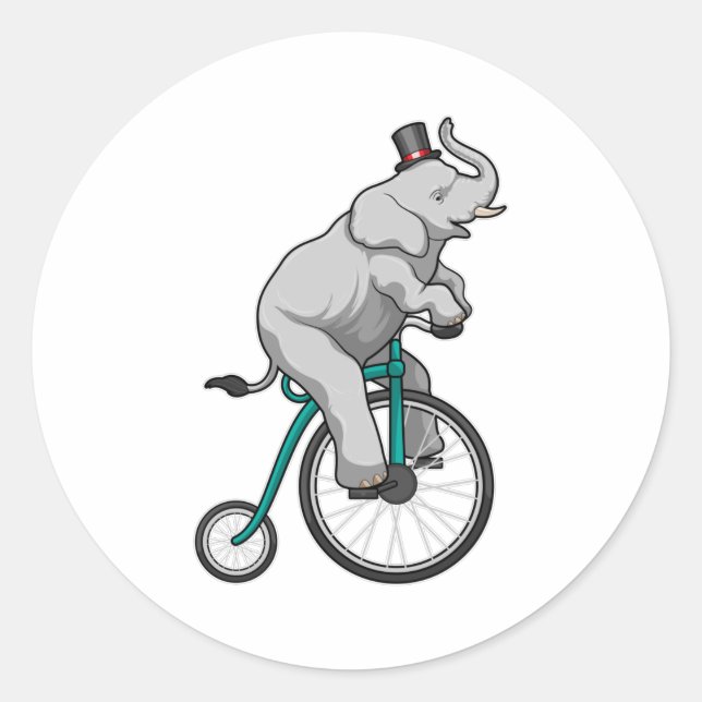 Elephant at Circus with Bicycle Classic Round Sticker (Front)