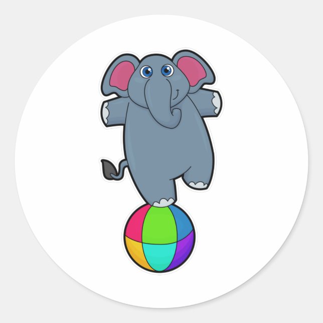 Elephant at Circus with Circus ball Classic Round Sticker (Front)
