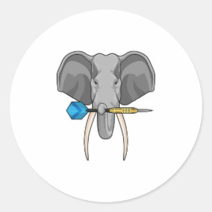 Elephant at Darts with Dart Classic Round Sticker