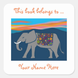 Elephant at Dusk Ex Libris Bookplate Stickers