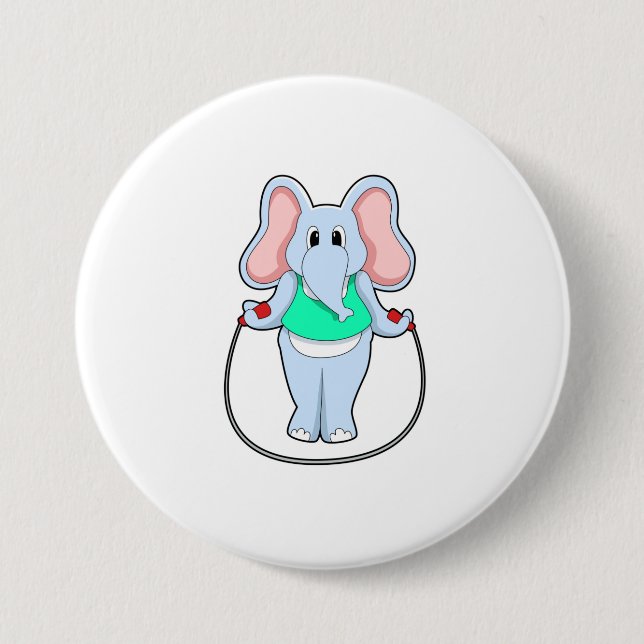 Elephant at Fitness with Skipping rope.PNG 7.5 Cm Round Badge (Front)