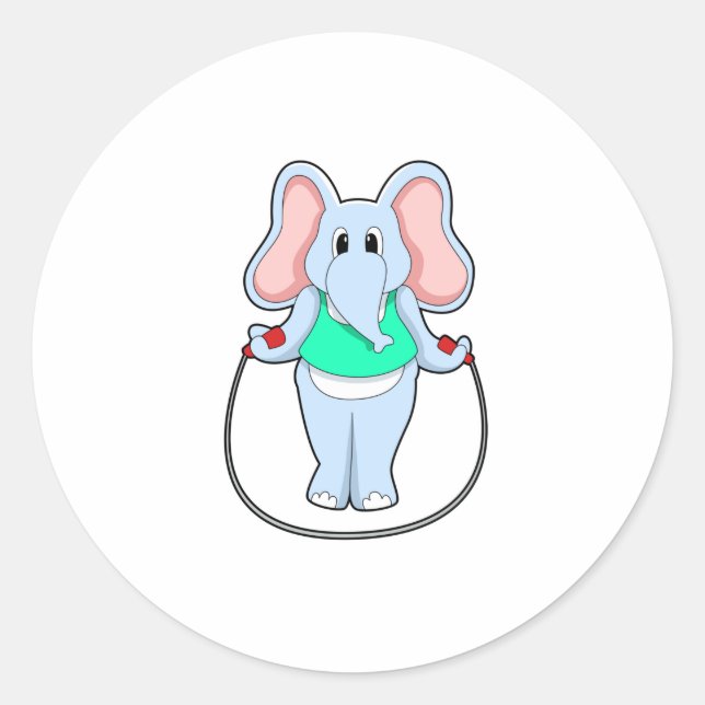 Elephant at Fitness with Skipping rope.PNG Classic Round Sticker (Front)