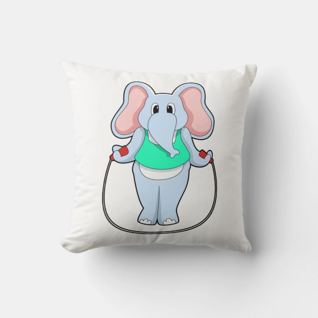 Elephant at Fitness with Skipping rope.PNG Cushion (Front)