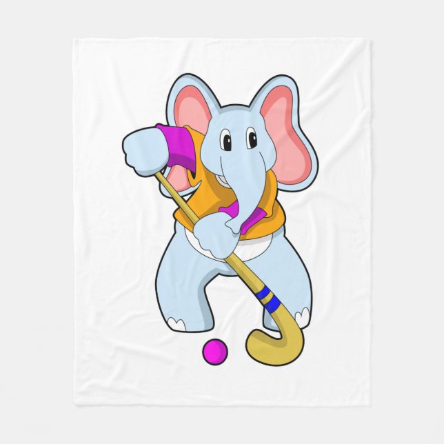 Elephant at Hockey with Hockey bat Fleece Blanket (Front)