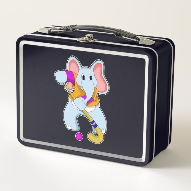 Elephant at Hockey with Hockey bat Metal Lunch Box (Front)