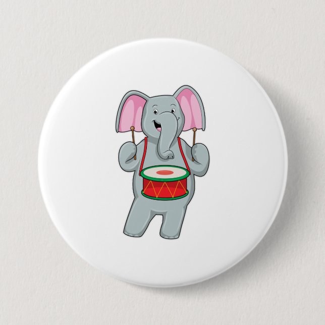 Elephant at Music with Drum 7.5 Cm Round Badge (Front)