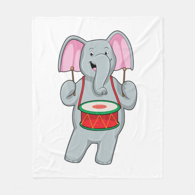 Elephant at Music with Drum Fleece Blanket (Front)