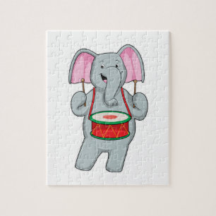 Elephant at Music with Drum Jigsaw Puzzle