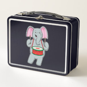 Elephant at Music with Drum Metal Lunch Box