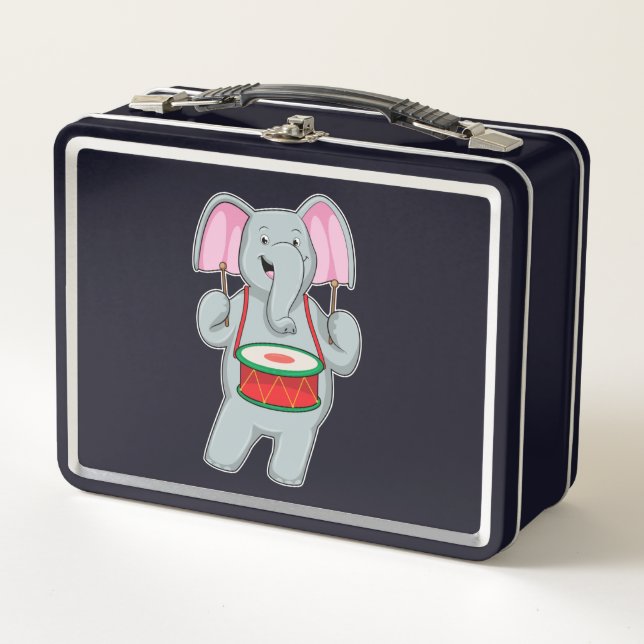 Elephant at Music with Drum Metal Lunch Box (Front)