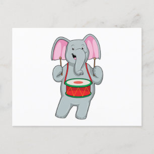 Elephant at Music with Drum Postcard
