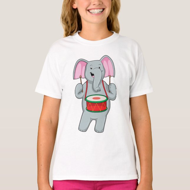 Elephant at Music with Drum T-Shirt (Front)