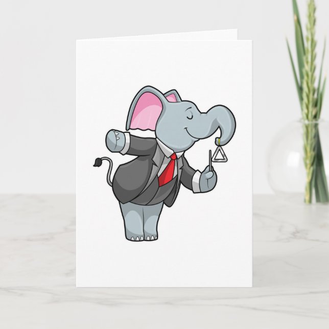 Elephant at Music with Triangle Card (Front)