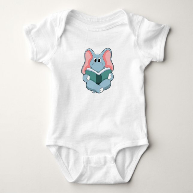 Elephant at Reading with Book Baby Bodysuit (Front)