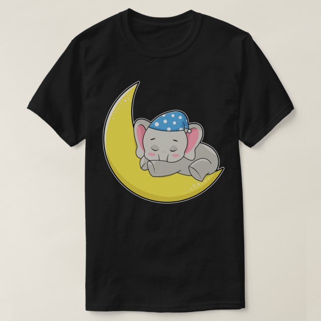 Elephant at Sleeping with Sleeping mask Moon T-Shirt (Design Front)