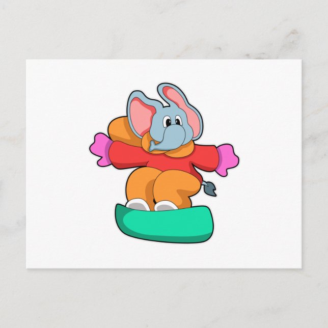 Elephant at Snowboarding with Snowboard Postcard (Front)