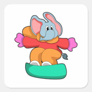 Elephant at Snowboarding with Snowboard Square Sticker