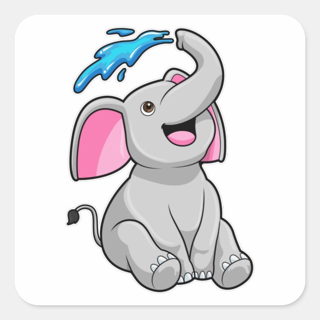 Elephant at Splash with Water Square Sticker (Front)