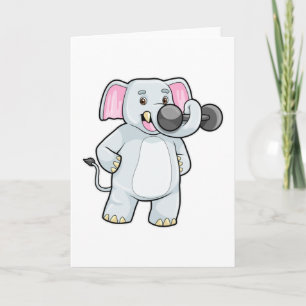 Elephant at Strenght training with Dumbbell Card