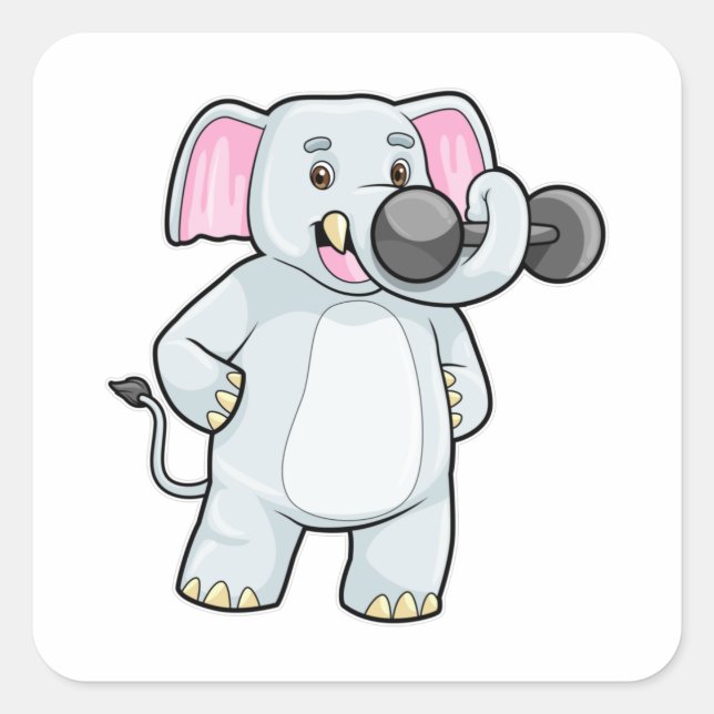 Elephant at Strenght training with Dumbbell Square Sticker (Front)