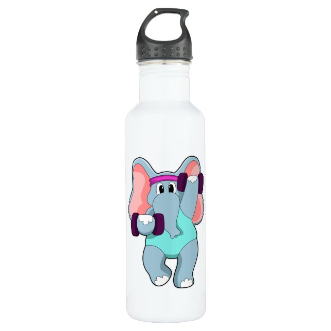 Elephant at Strength training with Dumbbells 710 Ml Water Bottle (Front)