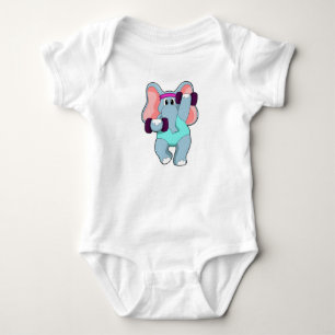 Elephant at Strength training with Dumbbells Baby Bodysuit