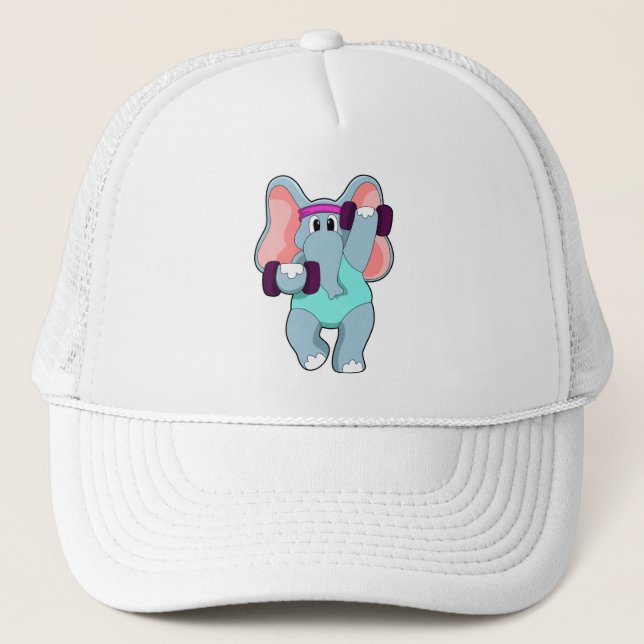 Elephant at Strength training with Dumbbells Trucker Hat (Front)