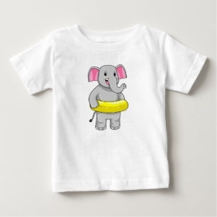 Elephant at Swimming with Lifebuoy Baby T-Shirt