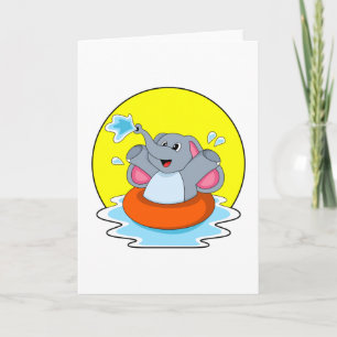 Elephant at Swimming with Lifebuoy Card