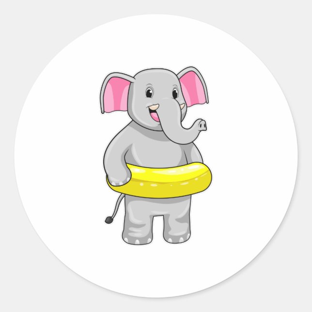 Elephant at Swimming with Lifebuoy Classic Round Sticker (Front)