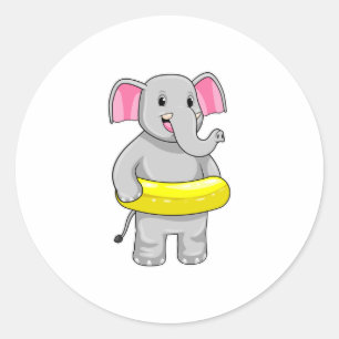 Elephant at Swimming with Lifebuoy Classic Round Sticker