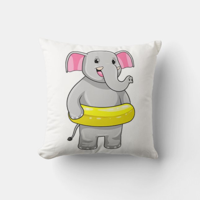Elephant at Swimming with Lifebuoy Cushion (Front)