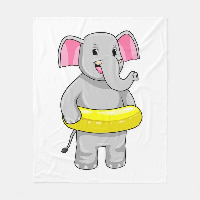 Elephant at Swimming with Lifebuoy Fleece Blanket (Front)