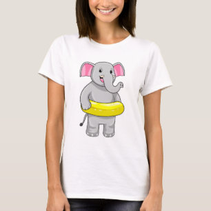 Elephant at Swimming with Lifebuoy T-Shirt