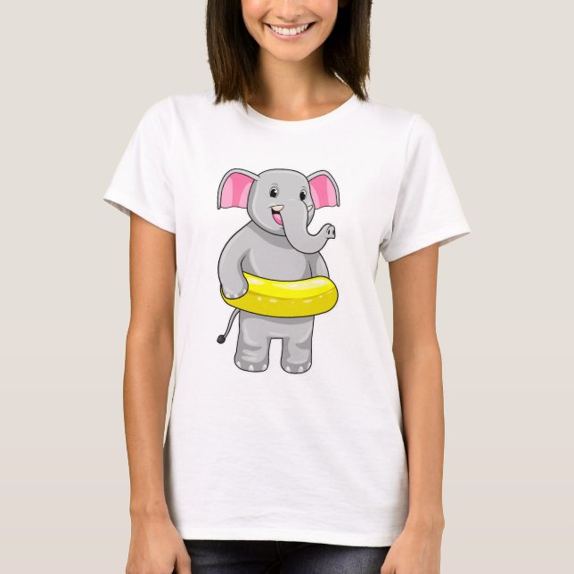 Elephant at Swimming with Lifebuoy T-Shirt (Front)