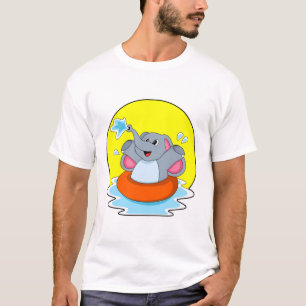 Elephant at Swimming with Lifebuoy T-Shirt