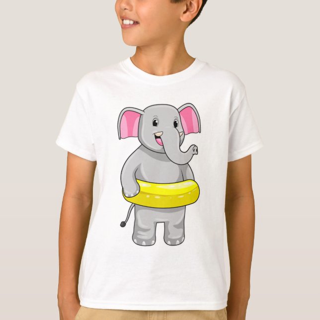 Elephant at Swimming with Lifebuoy T-Shirt (Front)