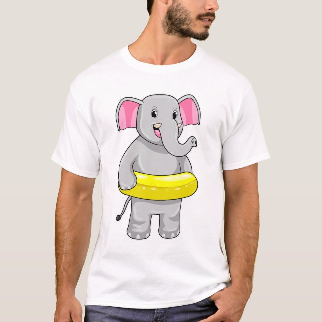 Elephant at Swimming with Lifebuoy T-Shirt (Front)