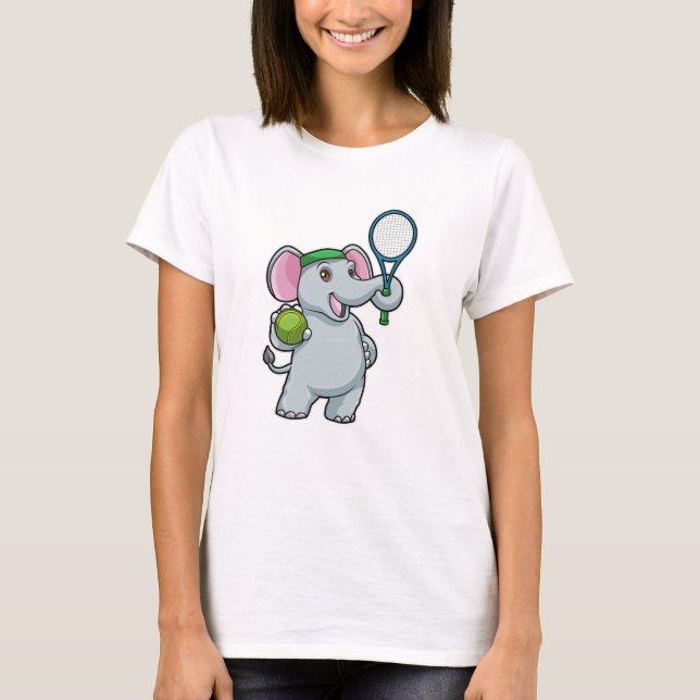 Elephant at Tennis with Tennis racket & Ball T-Shirt (Front)