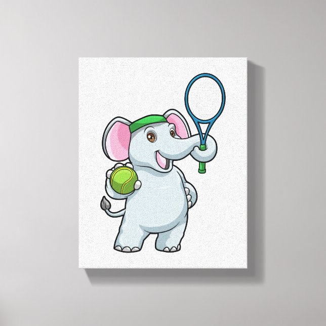Elephant at Tennis with Tennis racket Canvas Print (Front)