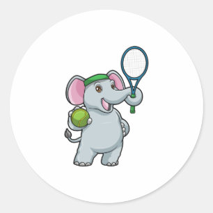 Elephant at Tennis with Tennis racket Classic Round Sticker