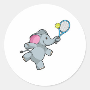 Elephant at Tennis with Tennis racket Classic Round Sticker