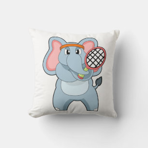 Elephant at Tennis with Tennis racket Cushion