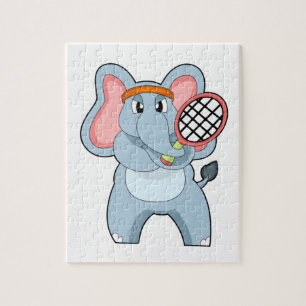 Elephant at Tennis with Tennis racket Jigsaw Puzzle