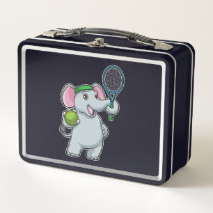 Elephant at Tennis with Tennis racket Metal Lunch Box