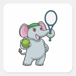 Elephant at Tennis with Tennis racket Square Sticker